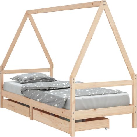 vidaXL Kinderbettgestell grau 80x200 cm aus massivem Kiefernholz