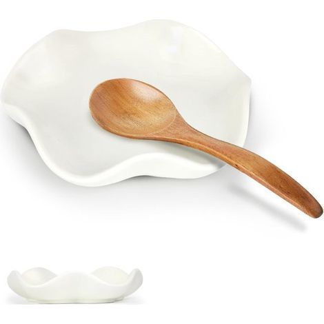 Porte-cuillère en céramique - Porte-spatule - Porte-cuillère - Forme de fleur - Résistant à la chaleur et compatible lave-vaisselle - 1 - Plan de travail/Blanc (1/5)