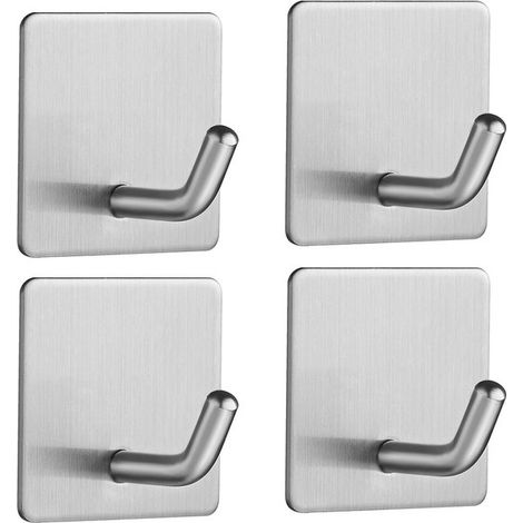 Ganchos autoadhesivos de acero inoxidable - Ganchos colgantes impermeables para cocina, baño y dormitorio - Juego de 4 (1/5)