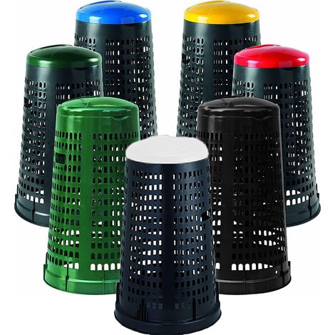 Pattumiera per raccolta Differenziata bidone Trespolo con anello porta sacchetto fondo nero con coperchio da pub bar hotel - colorigenerali: TUTTO NERO (1/5)