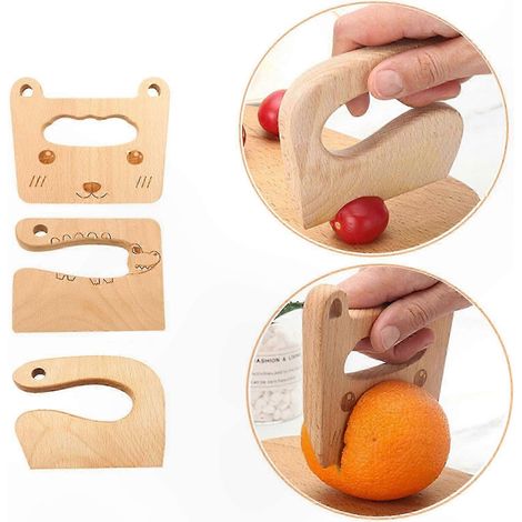 Couteau en bois sécurisé pour enfants - Hachoir à fruits et légumes - Outil de cuisine pour tout-petits (1/5)