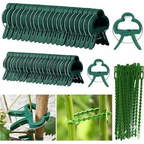 60 piezas de clips de soporte de jardín, clips de plantas, clip de soporte de plantas con 30 piezas de lazos de plantas ajustables, clips estables para fijar plantas trepadoras (30 grandes + 30 pequeñ (1/5)