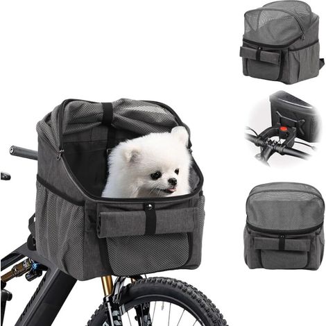 Panier pour animaux de compagnie pour vélo avec adaptateur pour guidon- panier avant- sac à dos multifonctionnel pliable et détachable avec bretelles- gris (ne dépassant pas 5 kg). (1/5)