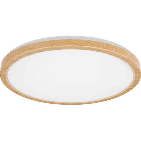 Plafonnier LED en bois moderne luminaire design - 30 cm 24W 2000lm 4000K IP44 Blanc Rond - chambre/salle de bain/cuisine/salon/salle à manger (1/5)