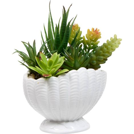 Pianta artificiale ocea con vaso a conchiglia h20cm bianco - Atmosphera créateur d'intérieur