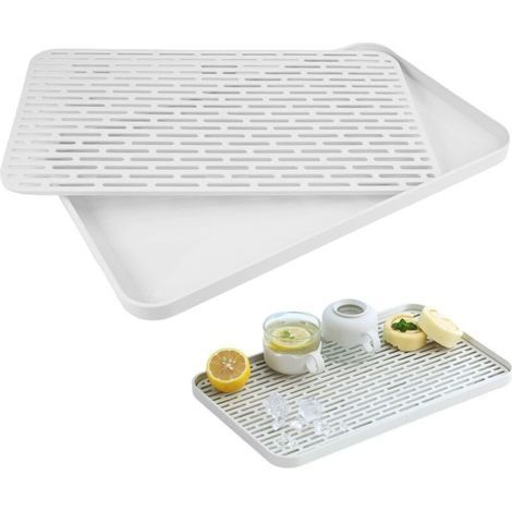 Abtropfmatte aus Kunststoff, 31 x 17,5 x 2,2 cm – saugfähige Abtropfmatte, Abtropf- und Trockenschale für Tassen, Schüsseln, Obst, weiß (1/5)