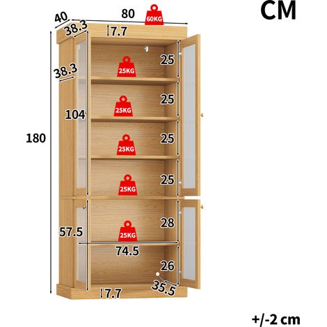 Armoire haute moderne avec éclairage LED intégré, vitrine en verre, rangement intelligent, protection anti-bascule, robuste et polyvalente pour la maison, brun naturel (1/5)
