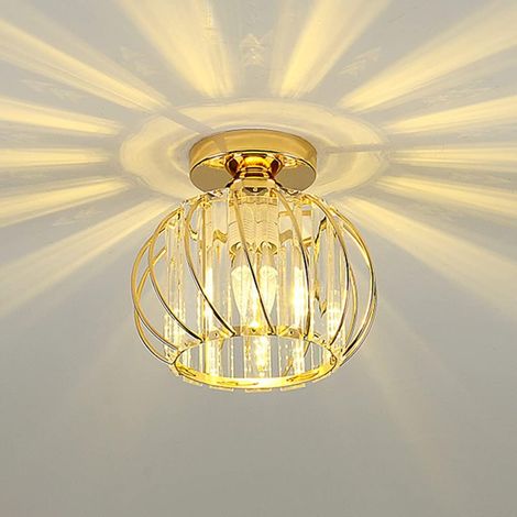 Plafonnier moderne en cristal, E27 Lampe de Plafond à LED, mini lampadaire en cristal pour cuisine salle de camping entrée couloir chambre à coucher (A-or)