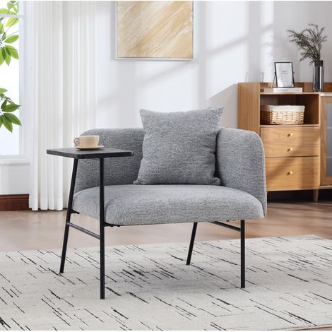 Fauteuil avec table d’appoint, chenille gris - OKMYHOME (1/5)
