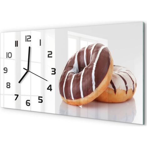 Horloge Murale Sans Tic-Tac 60x30 cm Verre Trempé Design Panoramique Donuts au chocolat (1/5)
