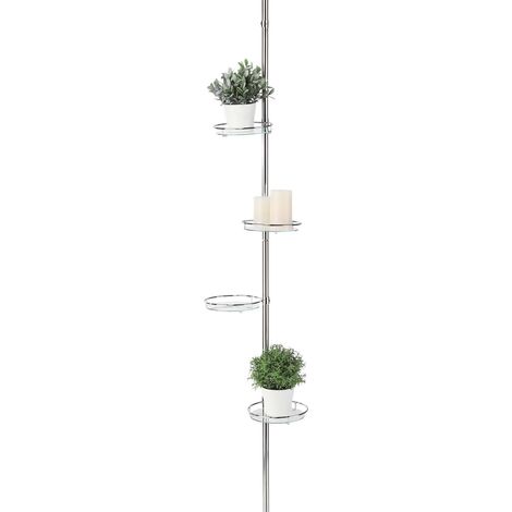 Spetebo – Étagère télescopique en métal argenté – 4 étagères en verre – Hauteur réglable 175-275 cm – Pour intérieur uniquement