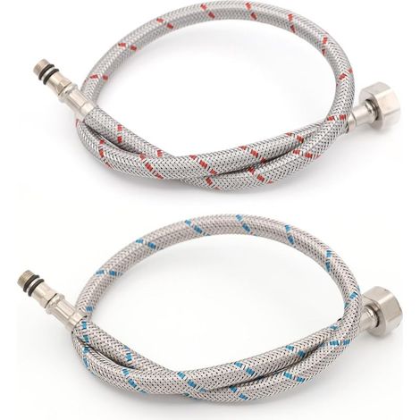 2 Pièces Tuyaux de Raccordement, Flexible Robinet Cuisine, G1/2 X M10 X 60cm Longue Flexible Robinet Connecteurs(Rouge et Bleu) (1/5)