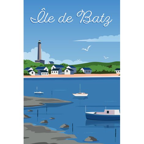 Tableau sur toile illustration île de Batz 30x45 cm - Impression sur Toile Murale Décorative - Image imprimée en HD sur Toile - Toile sur Châssis en Bois FSC - Fabriqué en France (1/5)