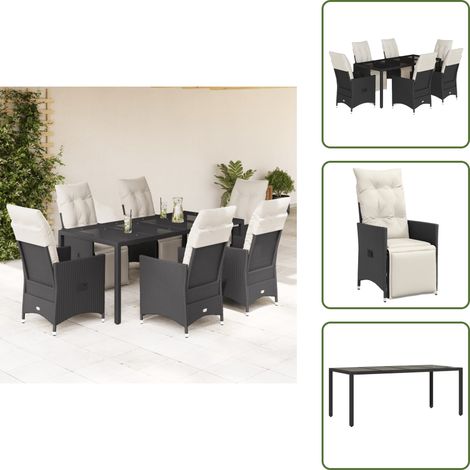The Living Store 7-tlg. Garten-Essgruppe mit Kissen Schwarz Poly Rattan - Gartensets - Gartenmöbel - Relaxsessel - Lounge Sessel - Outdoor Möbel (1/5)