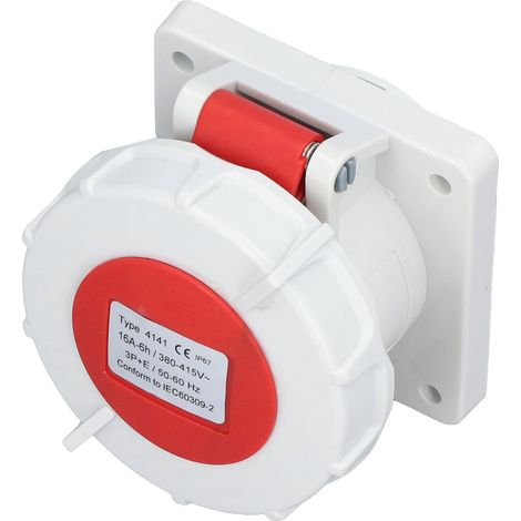 Connecteur mâle droit aviation étanche industriel 3P+E 16A 380-415V AC prise encastrée pour câble (1/5)