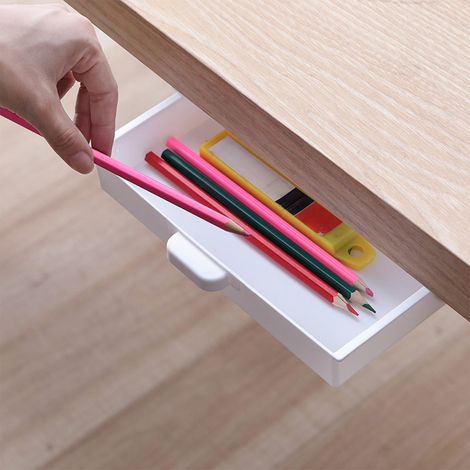 Tiroir Sous Bureau Autoadhésif - 23,5 x 10,5 x 3,5 cm - Blanc ou Noir - Pour Bureau Maison Bureau à Domicile - 1 Pièce (1/5)
