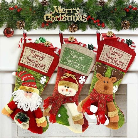 Chaussette De Noel - Lin Épais - Pour Cheminée Sapin Ou Décoration Intérieure - 3 Pièces (1/4)