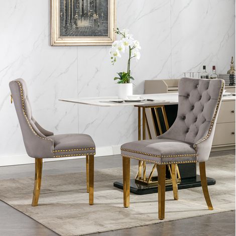Stuhl Esszimmerstuhl Polster Grau Holz Elegant OKMYHOME (1/5)