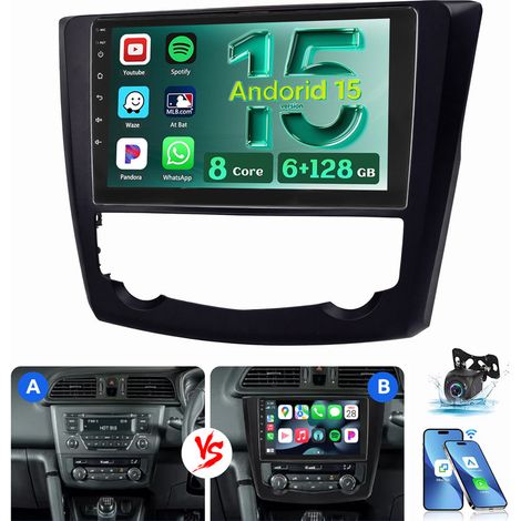Android 15 Carplay Autoradio GPS WiFi BT Pour Renault Kadjar 2015-2022 6+128G CAM