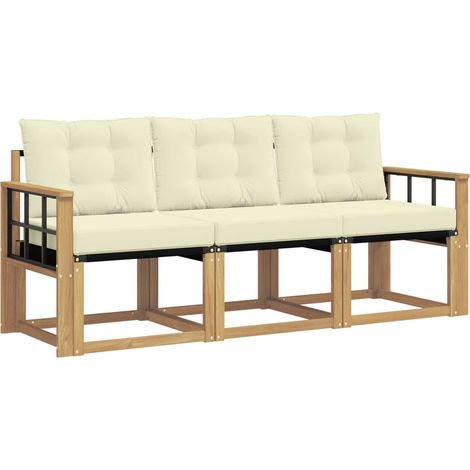 Outdoor Sofa Set with Cushion 3 pcs White and Cream vidaXL