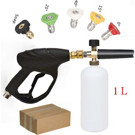 Pistolet à canon à mousse haute pression, bouteille distributrice de savon à Lance à mousse rapide réglable de 1 L de 1/4 pouces avec 5 buses pour le lavage de voiture (1/4)