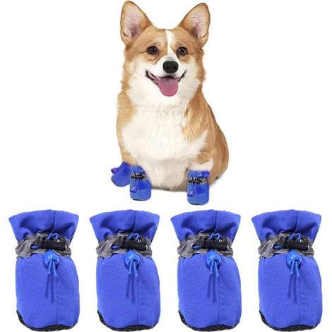 Lot de 4 bottes pour, chaussettes antidérapantes pour chiens, chaussures pour chien avec sangles réfléchissantes, chaussures pour réglables, chaussures pour protecteurs de (1/5)