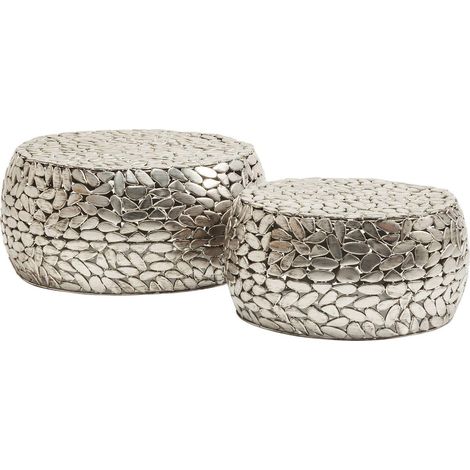 Kare Design Tavolino Da Caffé Pebbles (2/Set), Argento, Due Dimensioni, Piccolo Ø56Cm, Grandeø 66Cm, Design A Sassolini, Commodino, Tavolino Da Divano (1/5)