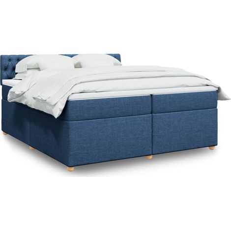 Boxspringbett mit Matratze Blau 200x200 cm Stoff (1/5)