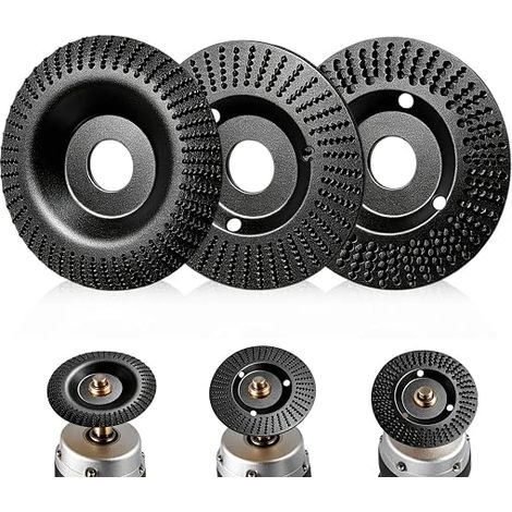 Juego de 3 muelas abrasivas de carburo de tungsteno para madera - 125 mm - Para amoladoras angulares - Discos abrasivos para madera - Fresas para madera - Fresas para raíces - Discos abrasivos de diam (1/5)