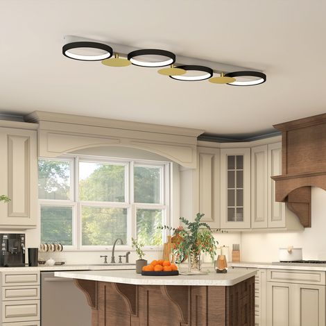 Lámpara de techo LED de 38 W, plafón de 4 luces, control remoto, 100 x 31 x 7 cm, color oro y negro.