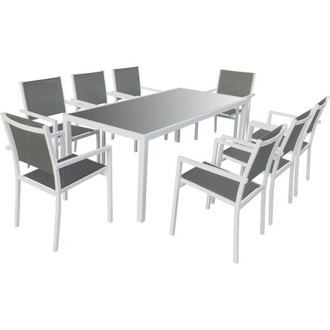 Set di mobili da giardino BARI in textilene grigio 8 posti - alluminio bianco