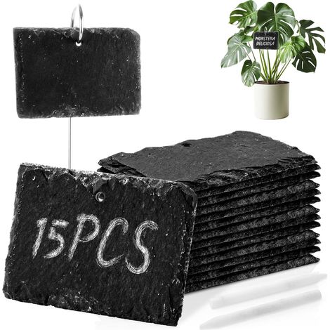 15 x Slate Plant Labels for Outdoor Use with Chalk Pen for Herbs, Flowers, Vegetables, 10 x 7 cm (1/5)