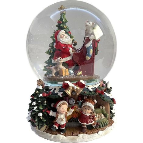 EDG Enzo De Gasperi Sfera Di Neve Babbo Natale Con Piano H 21 Cm D 16 Cm Con Luci Led, Musica E Neve