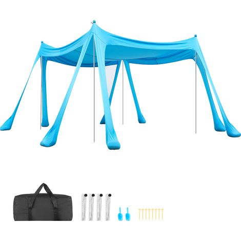 Mophorn Strandzelt mit Sonnenschutz (UPF 50+) 3 x 3 x 2 m, Zelt mit Sandsäcken, Stützstangen, Sandschaufeln und Tragetasche, Praktisches Sonnensegel für Familienausflüge, Camping und Angeln, Blau