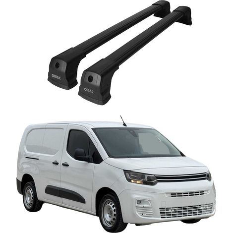 OMAC Barres de toit compatibles avec Citroën Berlingo 2018-2026 – 2 barres – Antivol inclus – Aluminium Noir (1/4)