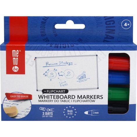 MEMOBE Marker für Whiteboards und Flipcharts, 4 Farben