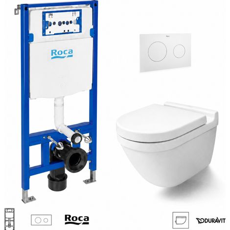Pack WC inodoro suspendido con bastidor Duplo One wc c/pulsador PL10 dual blanco mate c/wc Starck 3 blanco brillo suspendido Rimless Duravit (1/4)