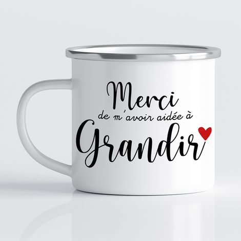Tasse - Mug Émaillé - Merci de m'avoir aidée à grandir - MUG BORD ARGENT (300 ml) (1/3)