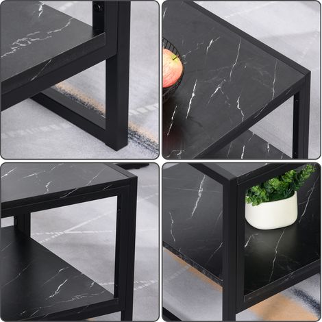 Table basse design moderne en acier, plateau effet marbre noir, étagère de rangement, 106x50x45cm, pour salon ou bureau (1/5)