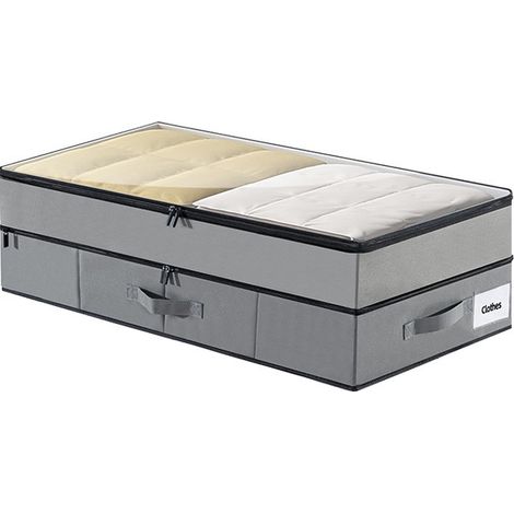Boîte de rangement sous lit, grand format, en tissu Oxford, pliable, 120 L, noire, 80 x 40 x 23 cm, double couche grise Oxford. (1/5)