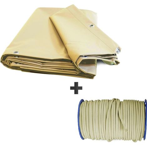 KALEMBAL Pack Bâche Pergola 15m2 Prêt à l'emploi (1 bâche pergola ivoire ultra résistante + 1 sandow élastique)