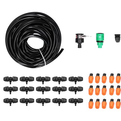 Sistema de riego automático con boquillas nebulizadoras y manguera de jardín de 8/11 para jardín, césped y patio. (1/5)