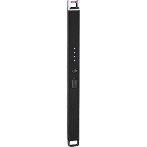 Briquet électrique, briquet à bougie, briquet avec verrouillage de sécurité et crochet, briquet de cuisine, de camping et de barbecue coupe-vent en forme de C (noir) (1/5)