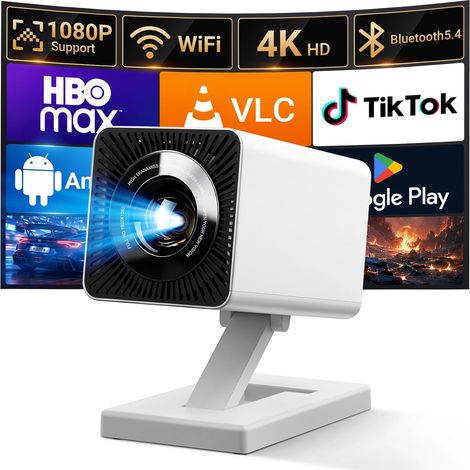 Vidéoprojecteur Cinéma Maison Portable Mini Projecteur pour Chambre Plafond, Portable Projecteur WiFi 6 BT 5.4, Résolution 1080P Compatible 4K, Correction Trapézoïdale Automatique (1/5)