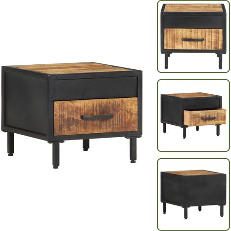 Table de chevet 40x40x35 cm Bois de manguier brut - Table De Chevet - Meuble De Chambre - Table De Nuit - Bois De Manguier - Design Industriel (1/5)
