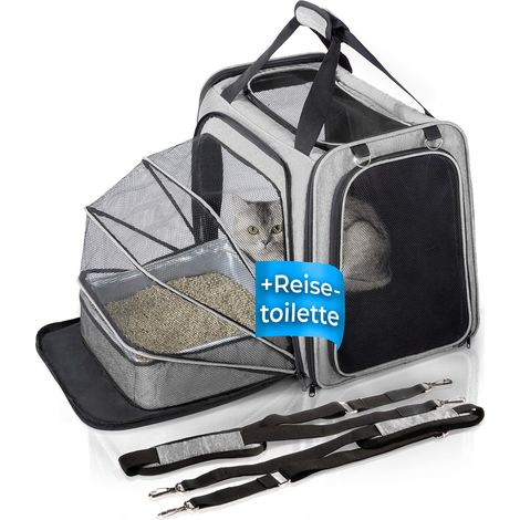 Boîte de Transport Chat avec Bac à Litière, Sac de Transport pour Grands Chats, Panier Pliable avec Litière (1/5)