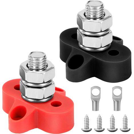Bornier de Distribution D'alimentation de Batterie M10 Bornier de Batterie à Borne 12V-48V pour Voiture Camion Bateau Noir et Rouge 2 Pièces (1/5)