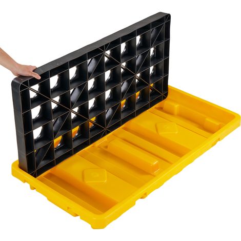 Mophorn Palette de rétention pour 2 fûts, bac avec caillebotis et système de drainage, plateforme en PEHD à profil bas, capacité de 79,5 L, charge maximale de 2000 kg, 1316x680x150 mm, jaune (1/5)
