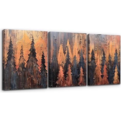 Aquarell Wald Leinwand Bilder Set Wohnzimmer Natur Landschaft 30x40cm x 3 (1/5)