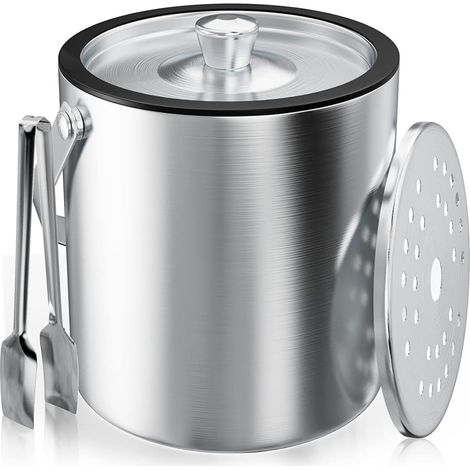 Seau à glaçons en acier inoxydable avec tamis et pince à glace, pour refroidir les boissons et conserver la glace, 2 l (1/5)